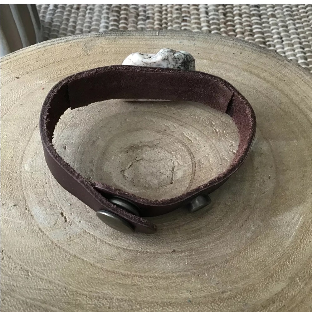 NEW 100% Leather Strap Bracelet Snap Mexico Boho Brown Ivory Festival Howlite - Picture 6 of 13